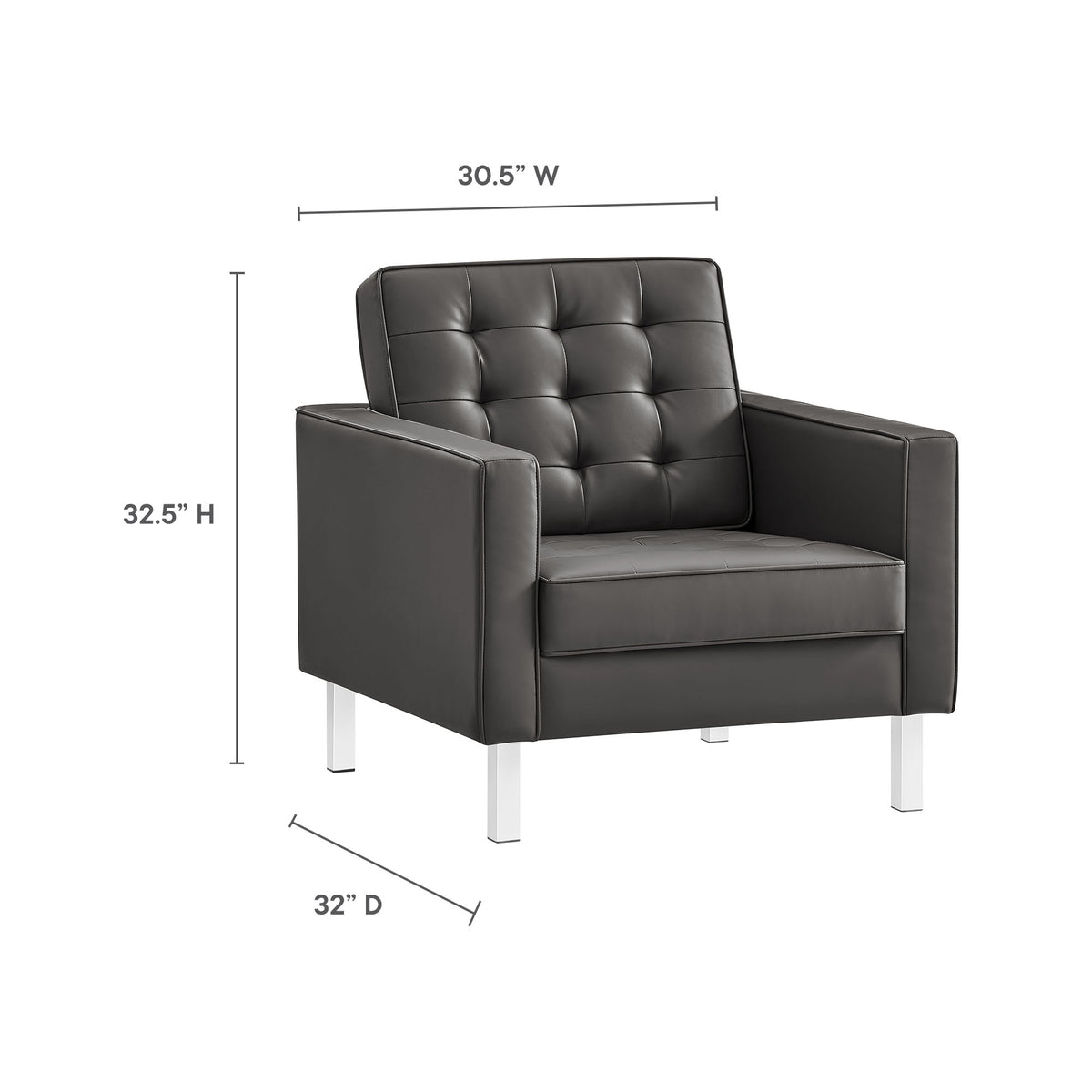 Loft Tufted Vegan Leather Armchair - Silver Gray