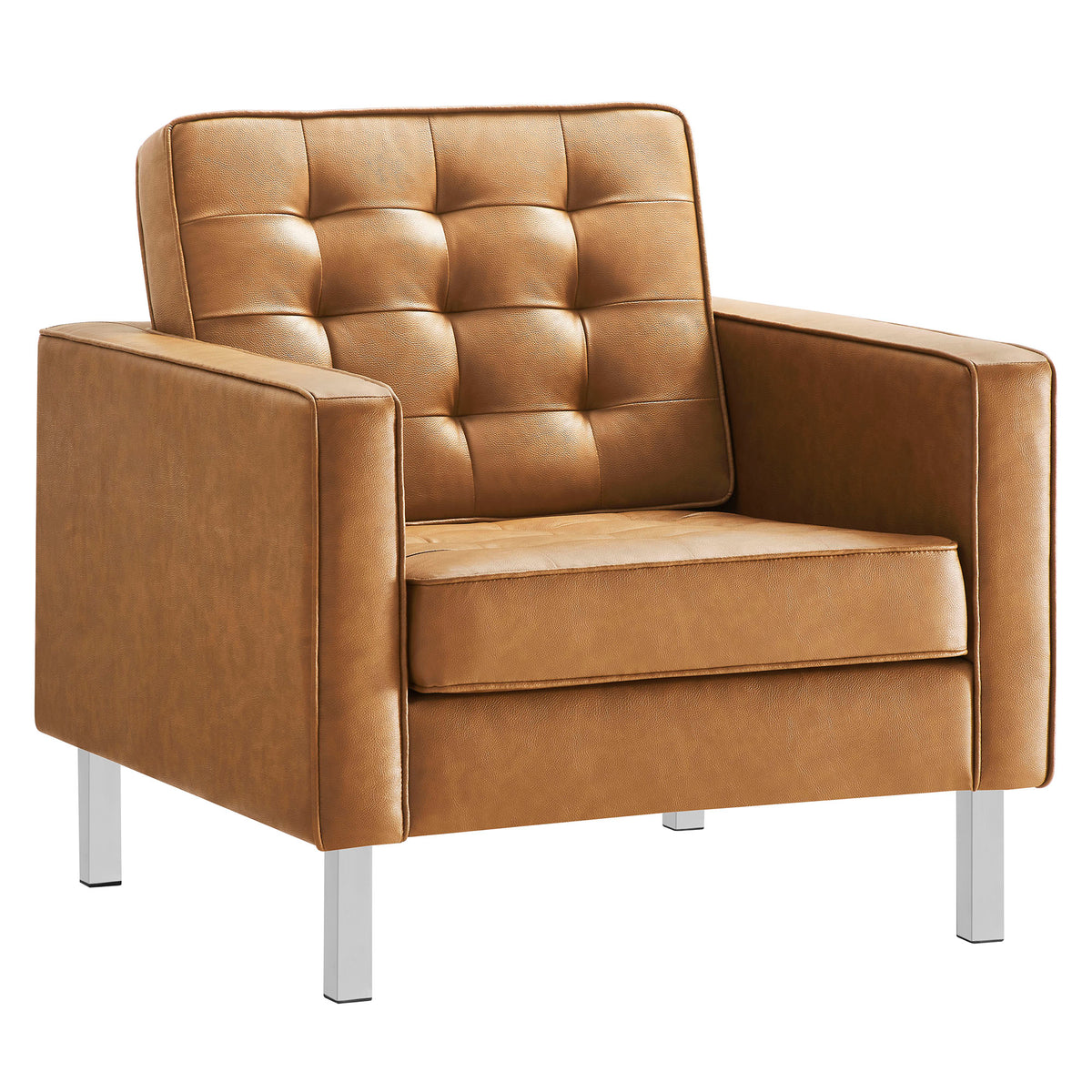Loft Tufted Vegan Leather Armchair - Silver Tan