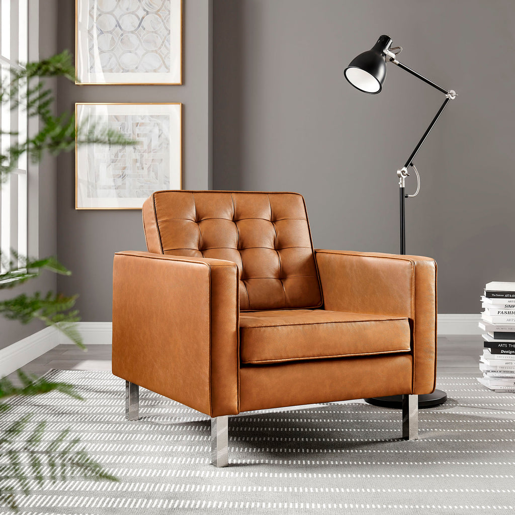 Loft Tufted Vegan Leather Armchair - Silver Tan