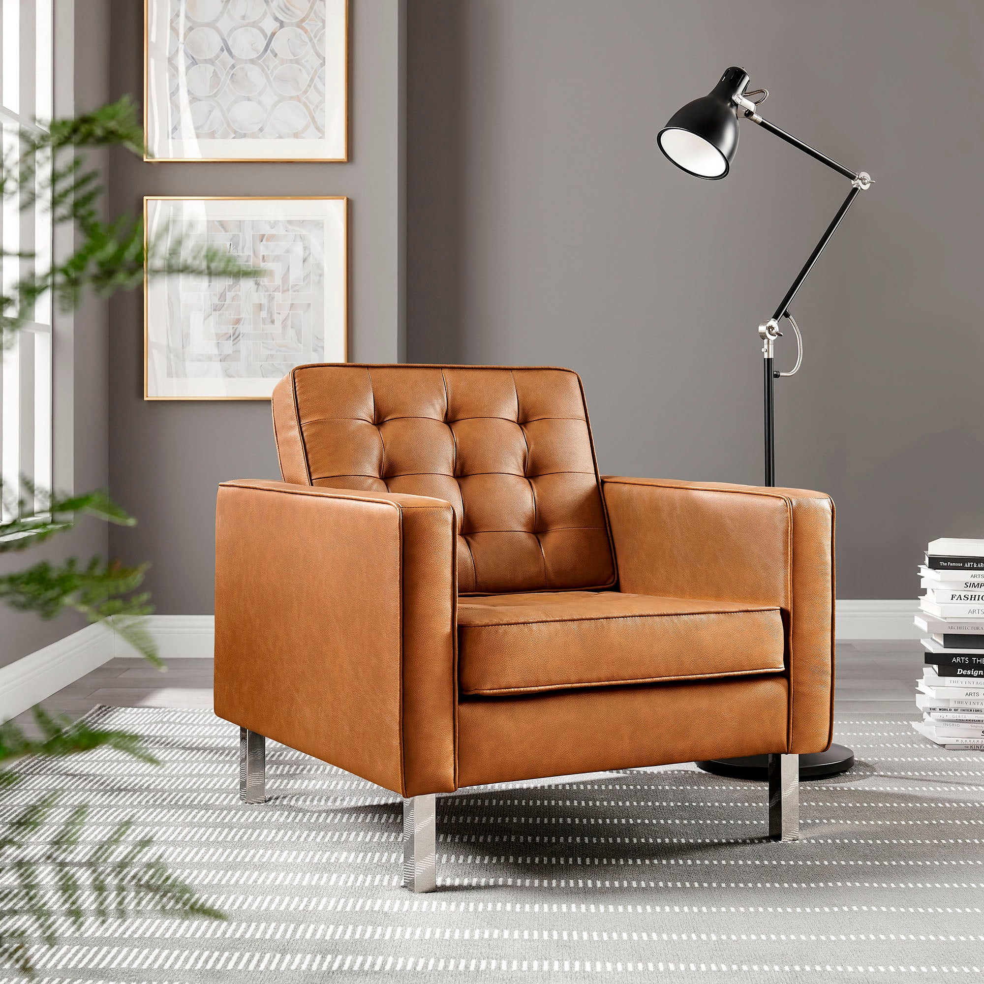 Loft Tufted Vegan Leather Armchair - Silver Tan