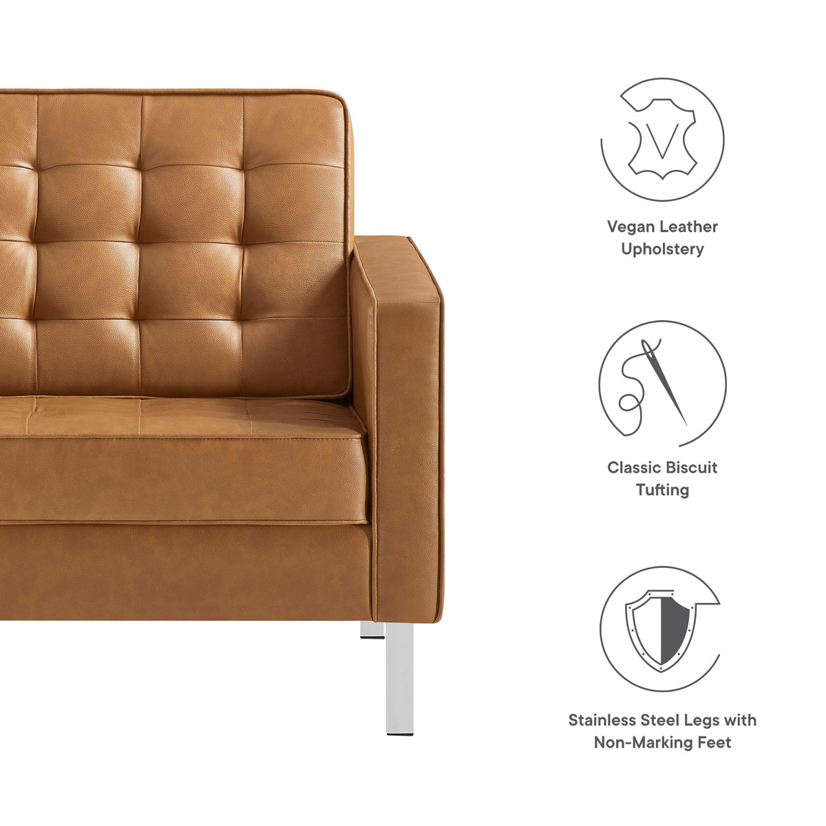 Loft Tufted Vegan Leather Armchair - Silver Tan