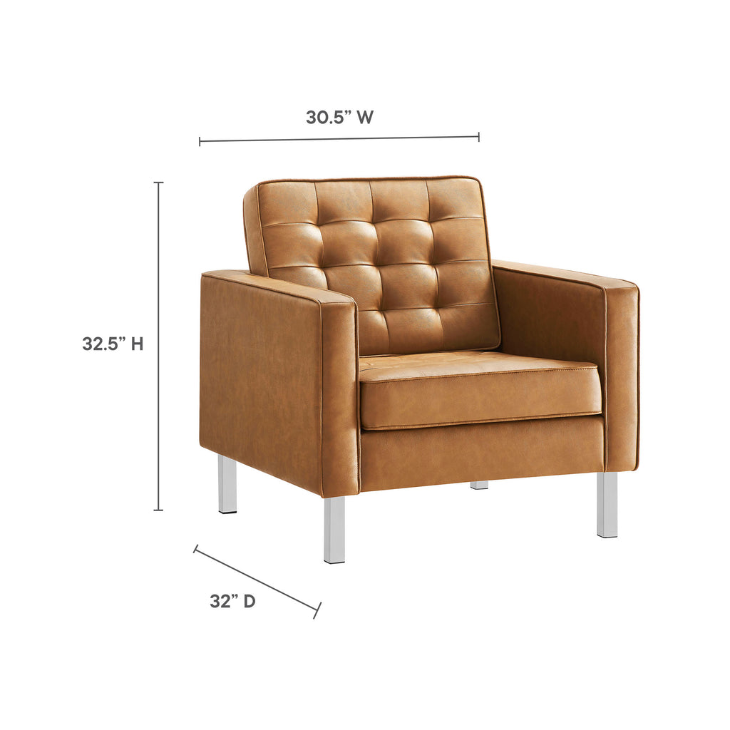 Loft Tufted Vegan Leather Armchair - Silver Tan