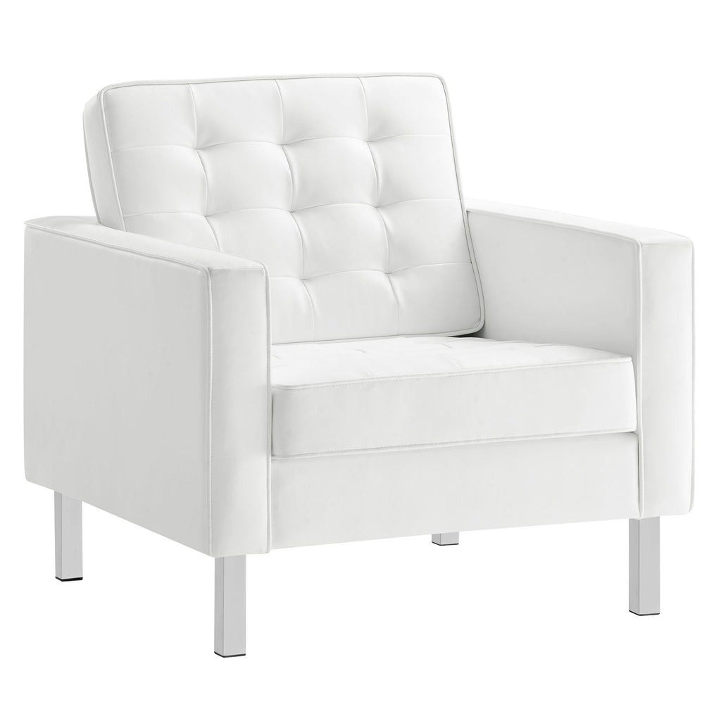 Loft Tufted Vegan Leather Armchair - Silver White