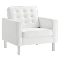 Loft Tufted Vegan Leather Armchair - Silver White