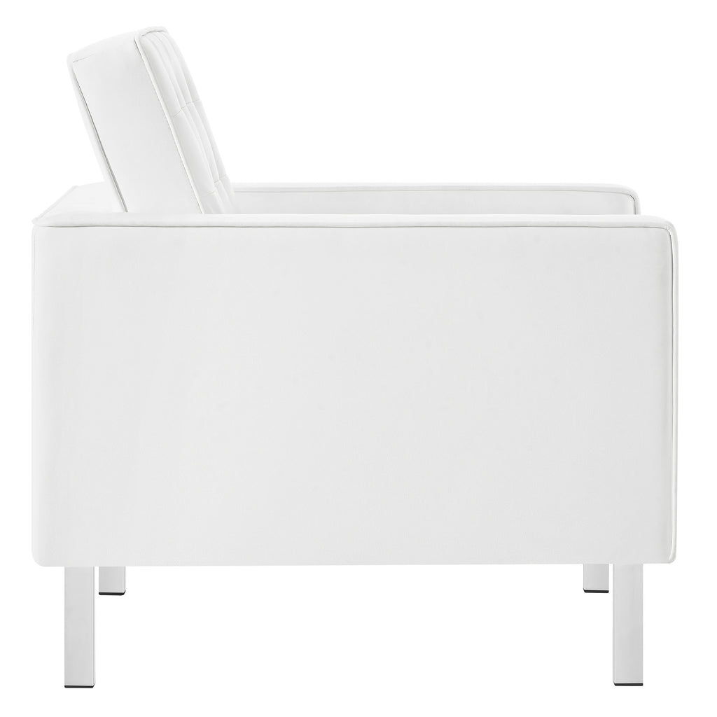 Loft Tufted Vegan Leather Armchair - Silver White