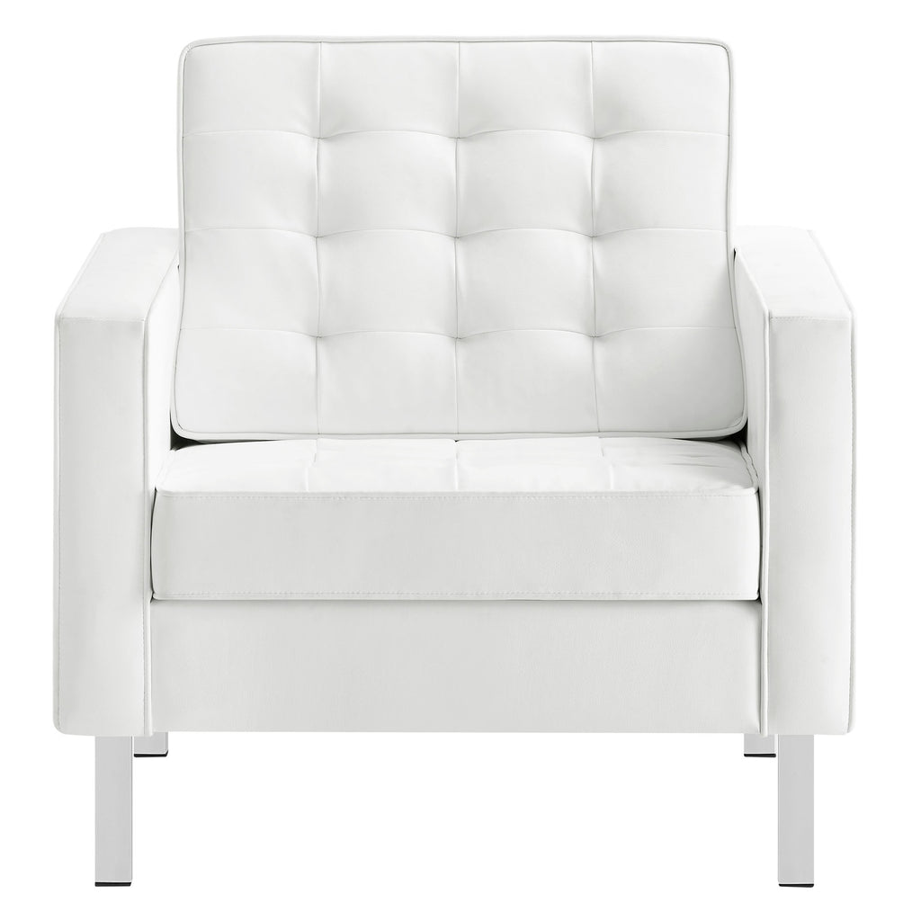 Loft Tufted Vegan Leather Armchair - Silver White