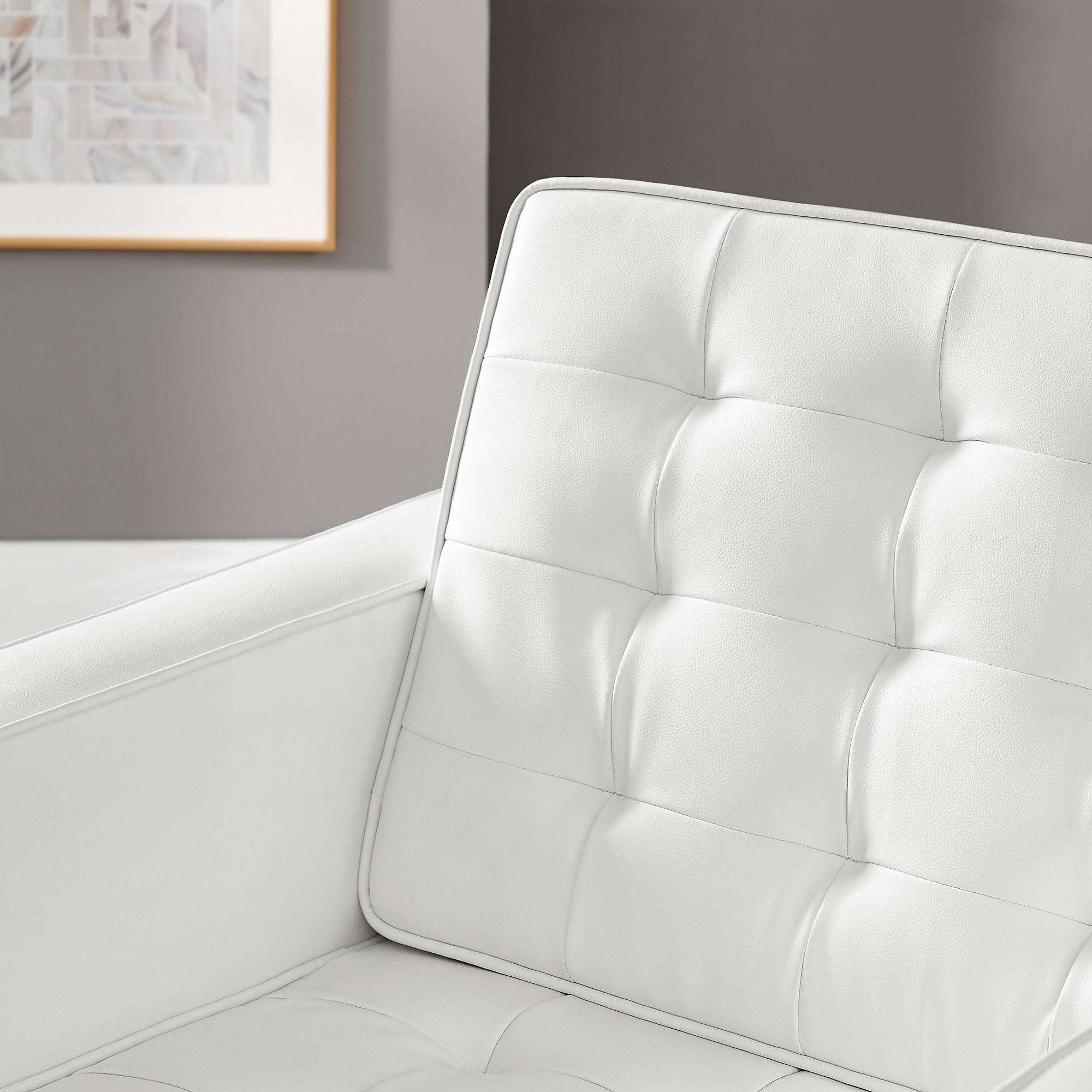 Loft Tufted Vegan Leather Armchair - Silver White