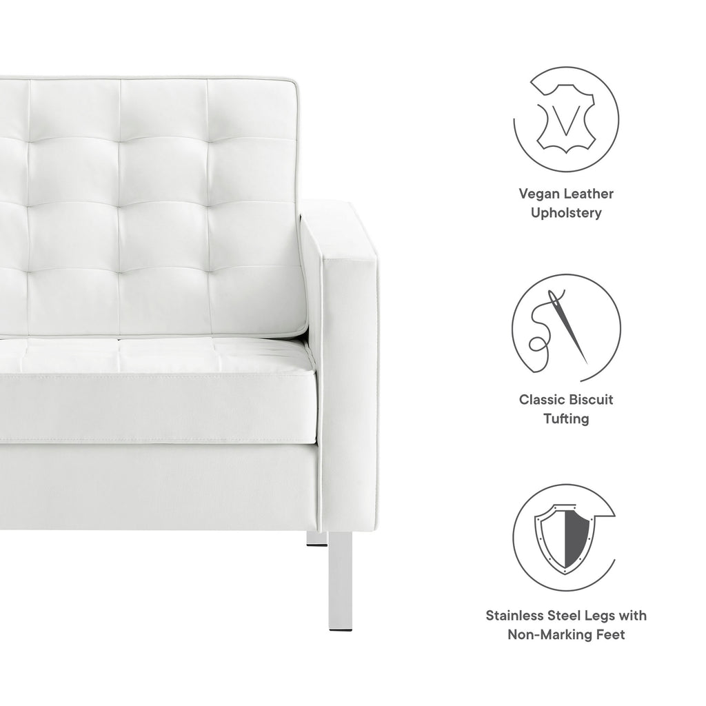 Loft Tufted Vegan Leather Armchair - Silver White