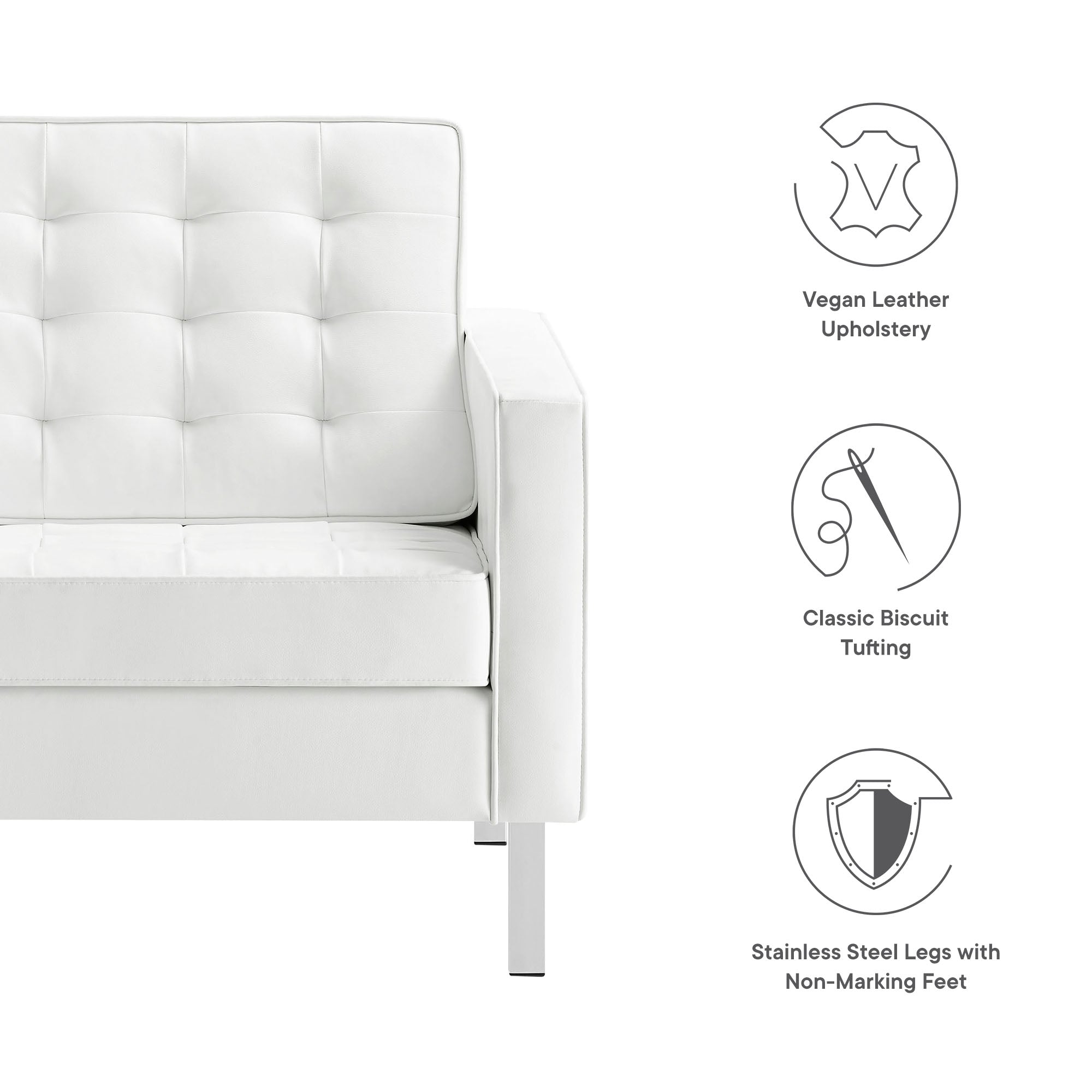 Loft Tufted Vegan Leather Armchair - Silver White