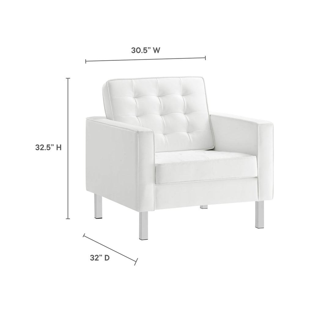 Loft Tufted Vegan Leather Armchair - Silver White