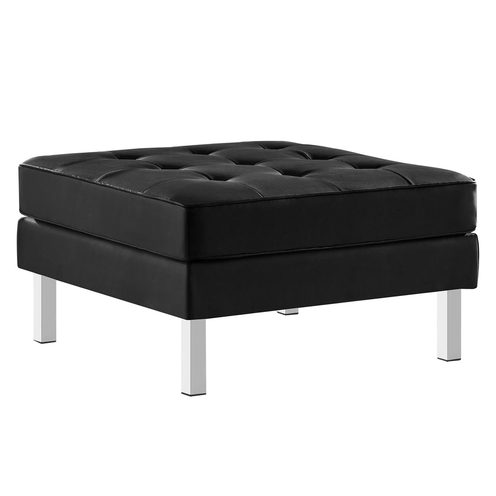 Loft Tufted Vegan Leather Ottoman - Silver Black