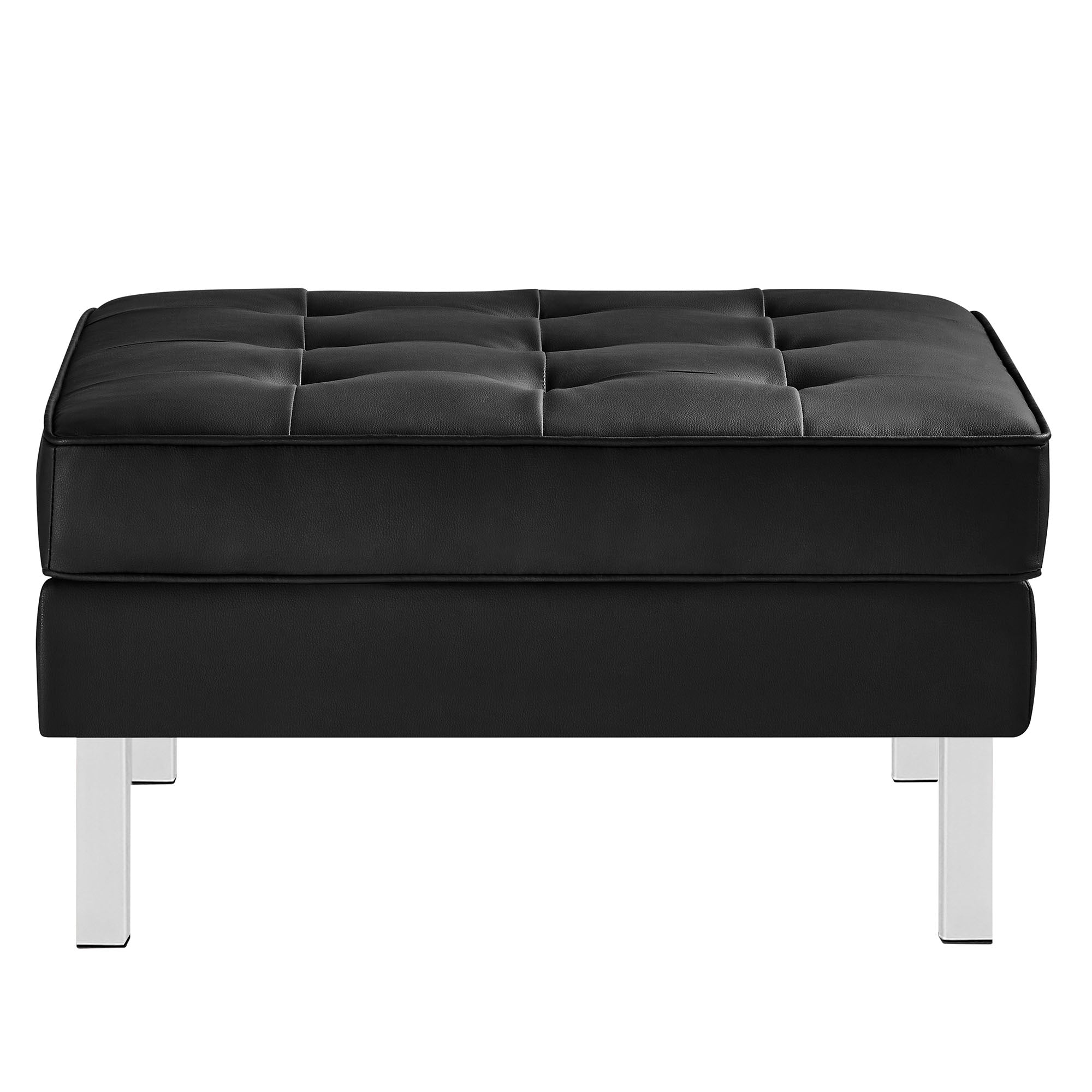 Loft Tufted Vegan Leather Ottoman - Silver Black