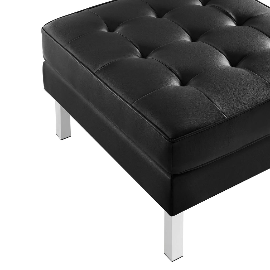 Loft Tufted Vegan Leather Ottoman - Silver Black