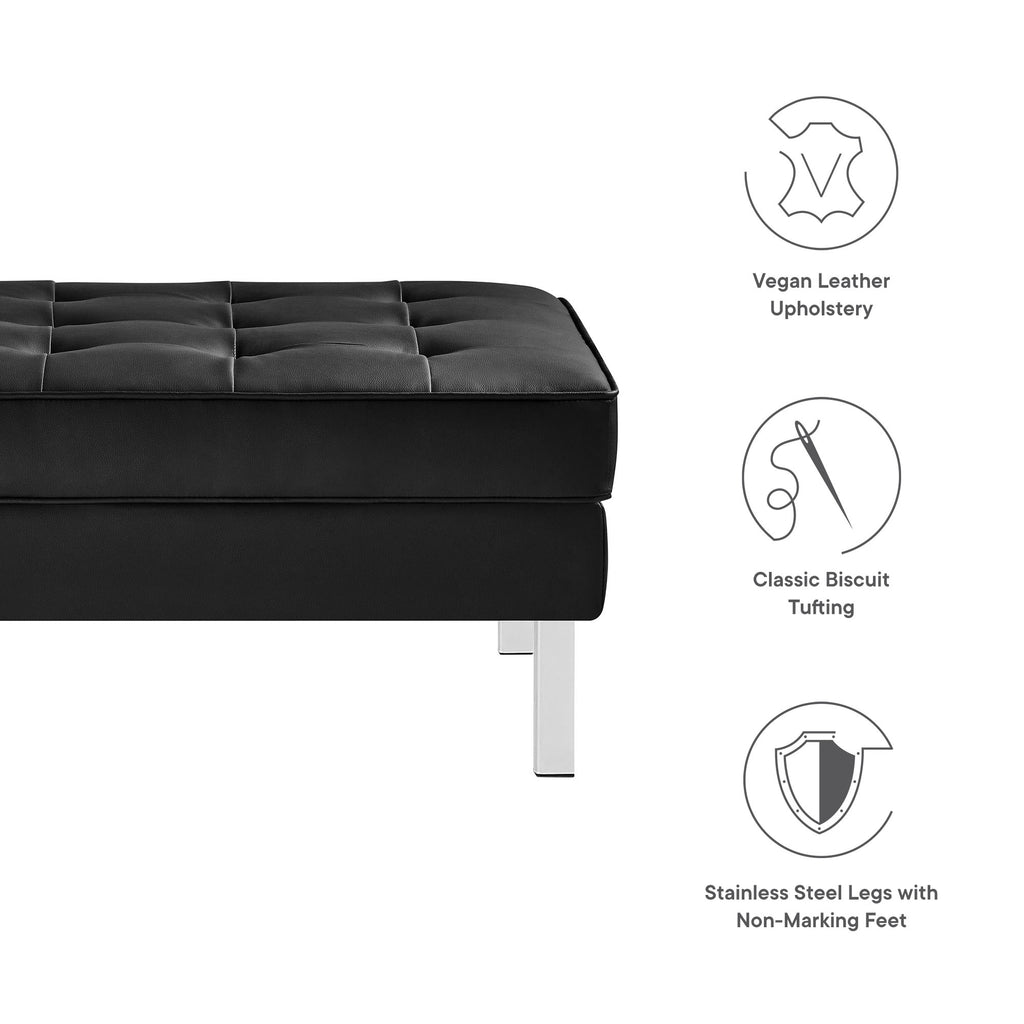 Loft Tufted Vegan Leather Ottoman - Silver Black