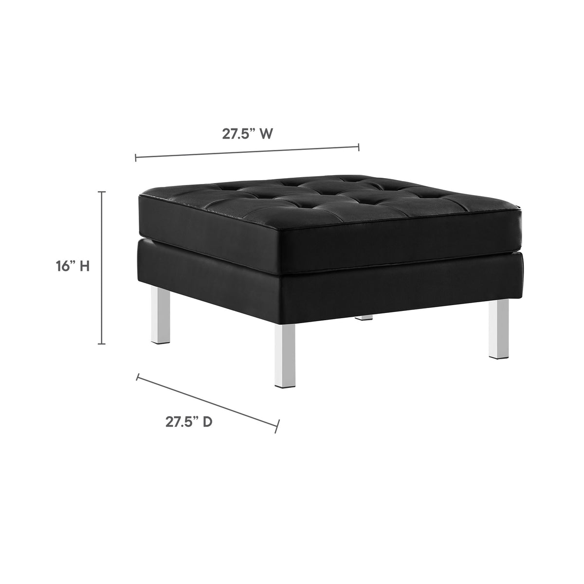 Loft Tufted Vegan Leather Ottoman - Silver Black