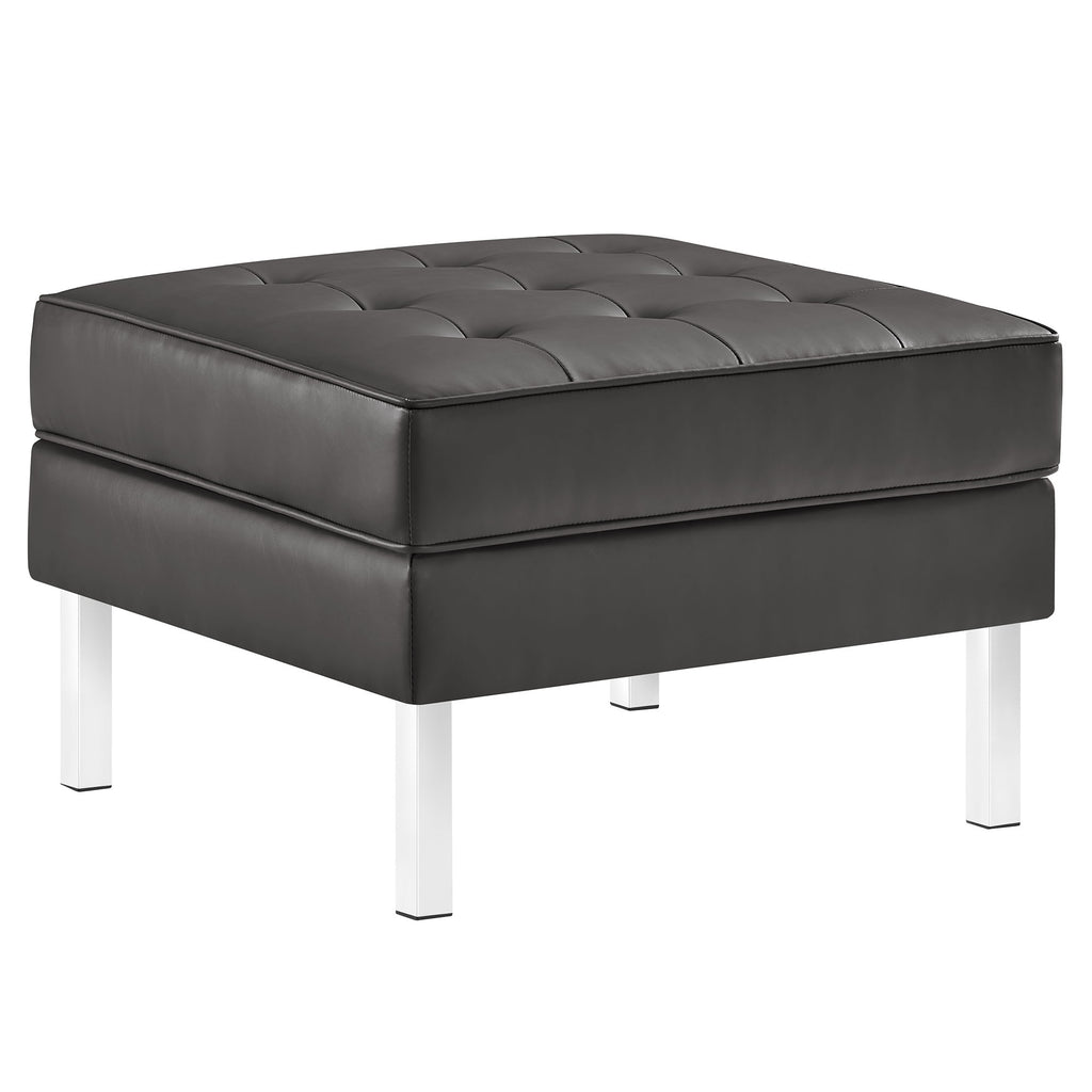 Loft Tufted Vegan Leather Ottoman - Silver Gray