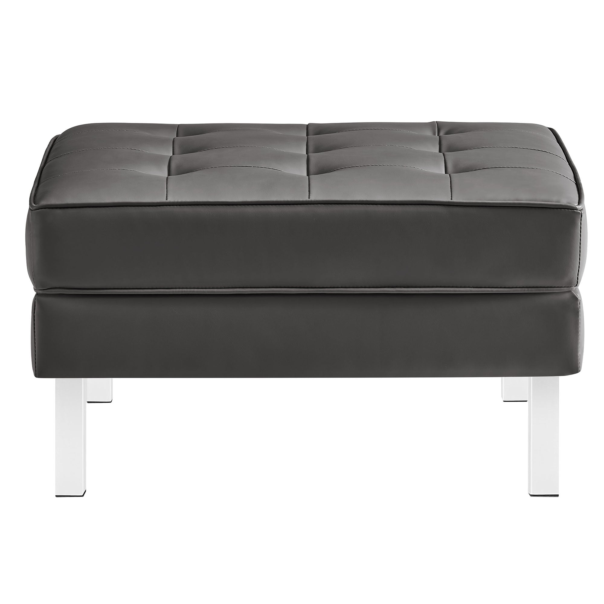 Loft Tufted Vegan Leather Ottoman - Silver Gray