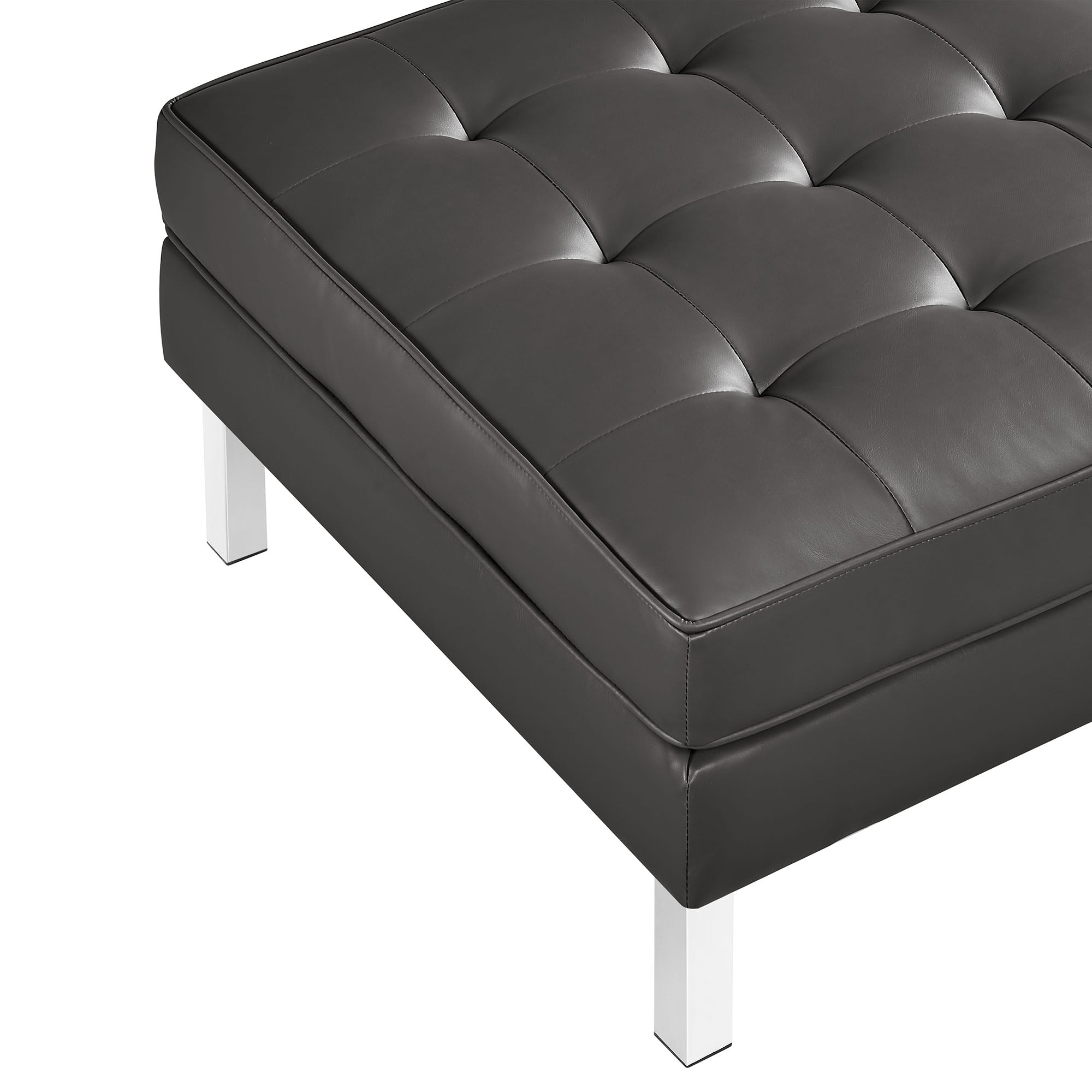 Loft Tufted Vegan Leather Sofa and Ottoman Set - Silver Gray