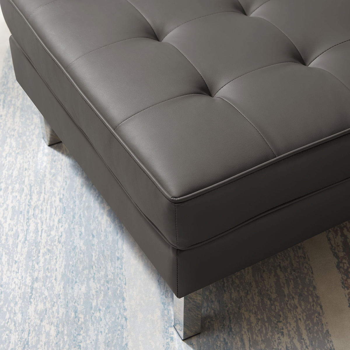 Loft Tufted Vegan Leather Ottoman - Silver Gray
