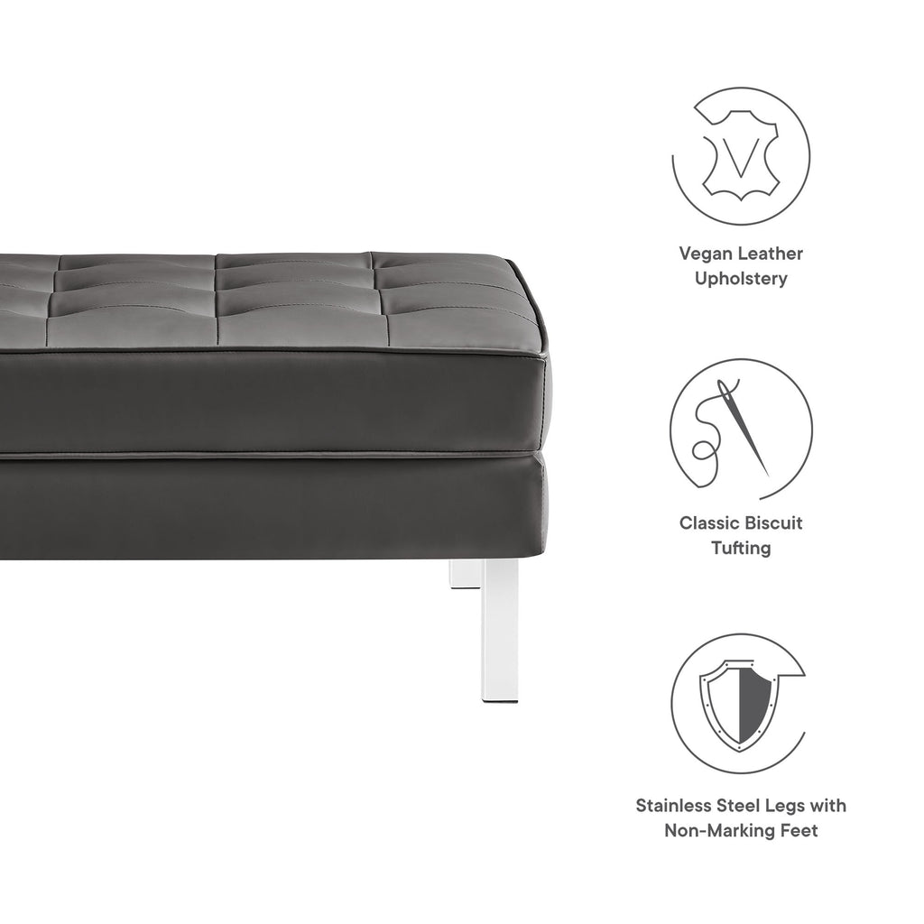Loft Tufted Vegan Leather Ottoman - Silver Gray