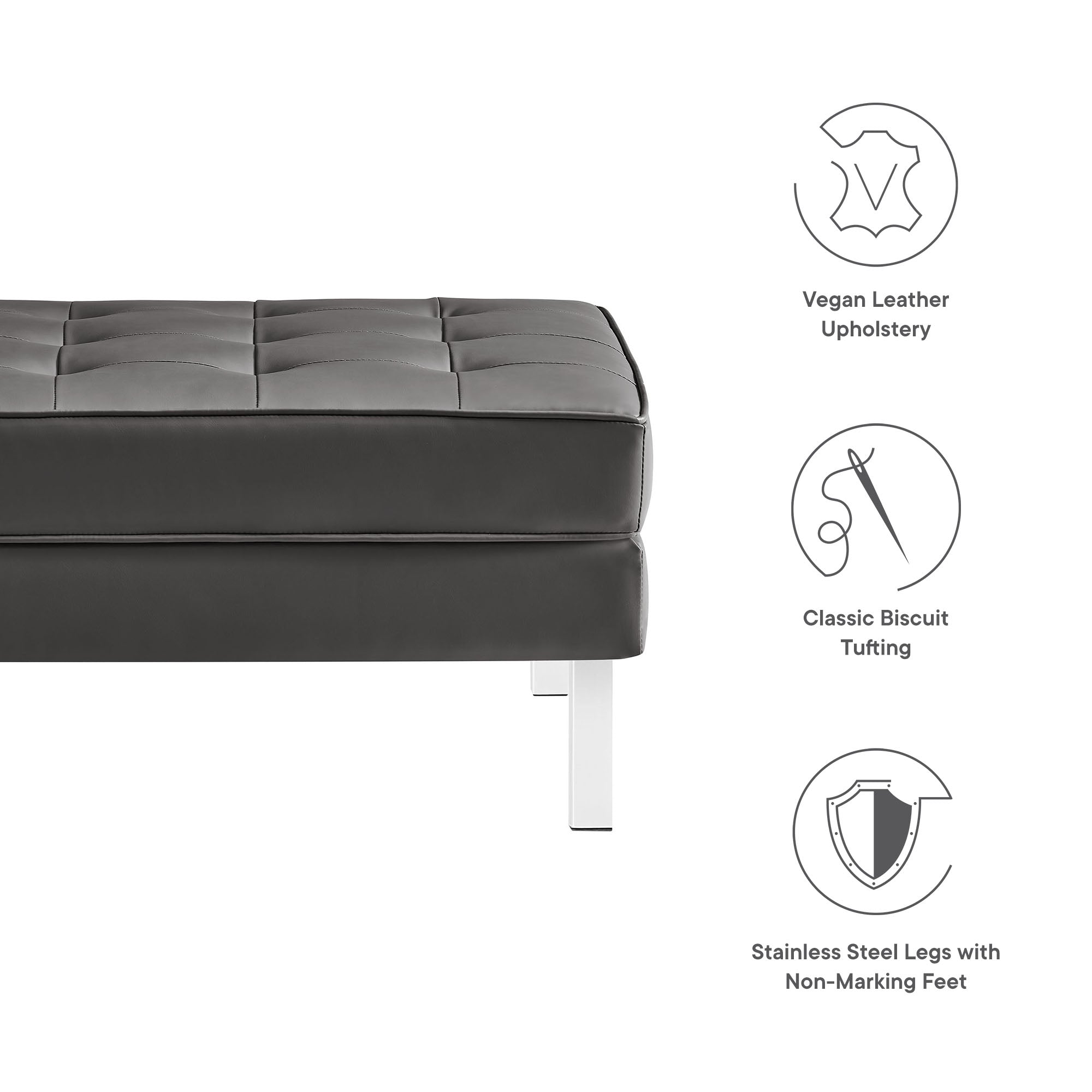 Loft Tufted Vegan Leather Ottoman - Silver Gray