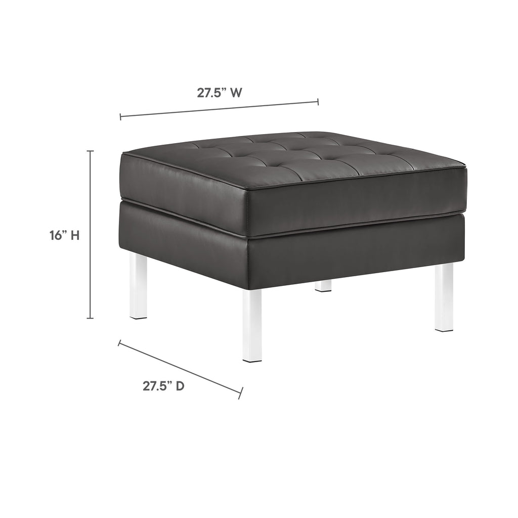 Loft Tufted Vegan Leather Ottoman - Silver Gray