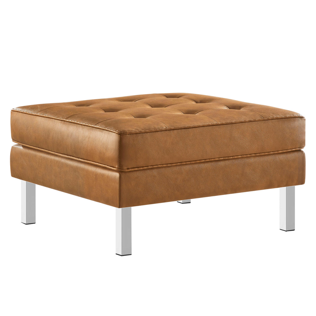 Loft Tufted Vegan Leather Ottoman - Silver Tan
