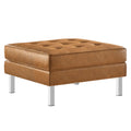Loft Tufted Vegan Leather Ottoman - Silver Tan