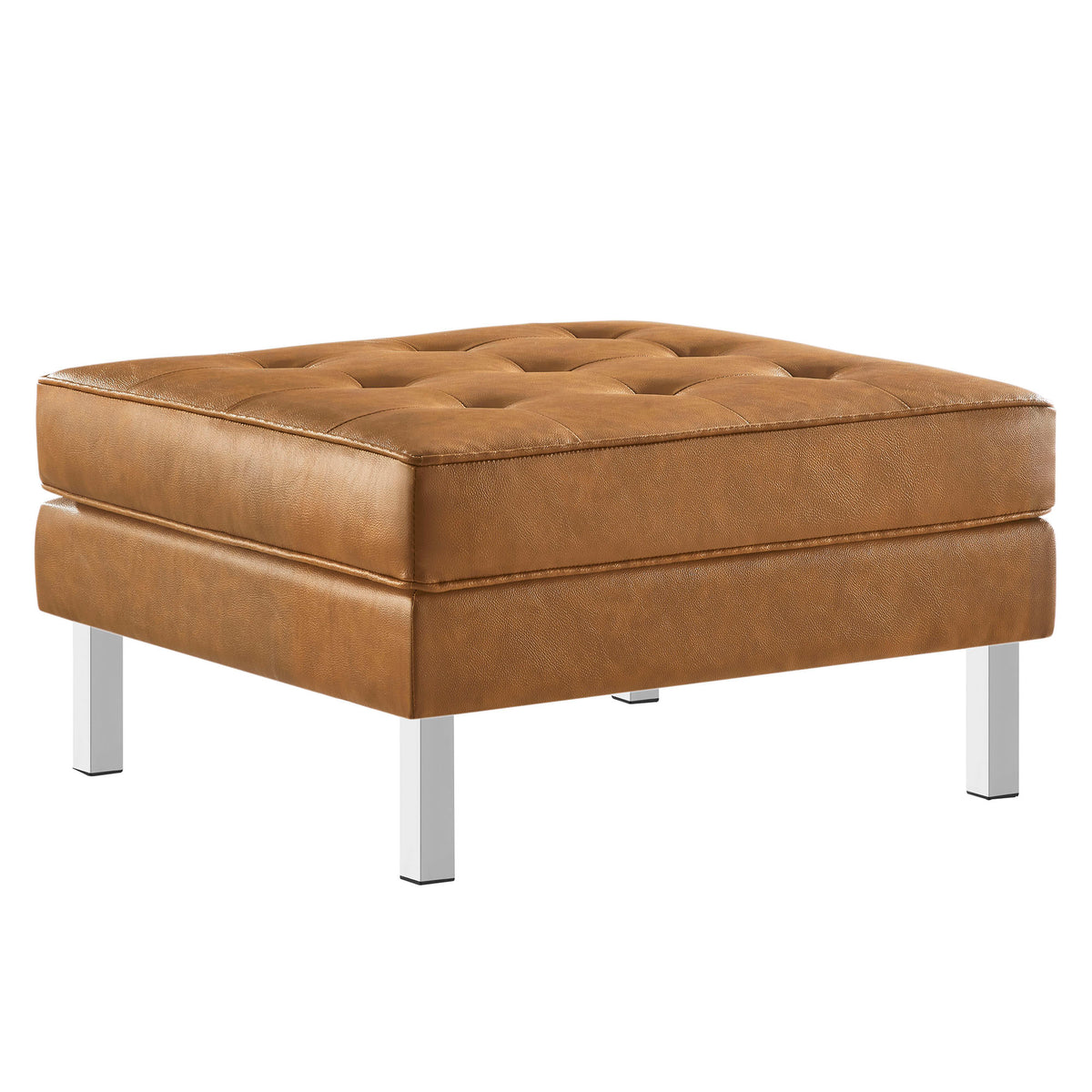 Loft Tufted Vegan Leather Ottoman - Silver Tan