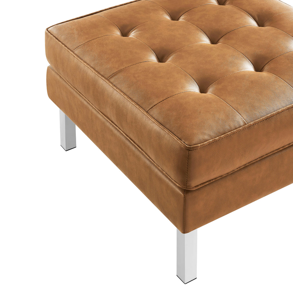 Loft Tufted Vegan Leather Ottoman - Silver Tan