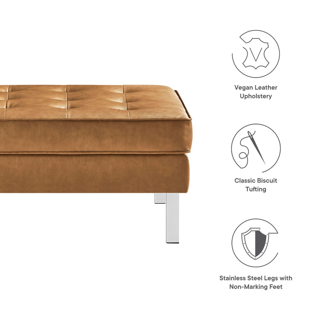 Loft Tufted Vegan Leather Ottoman - Silver Tan