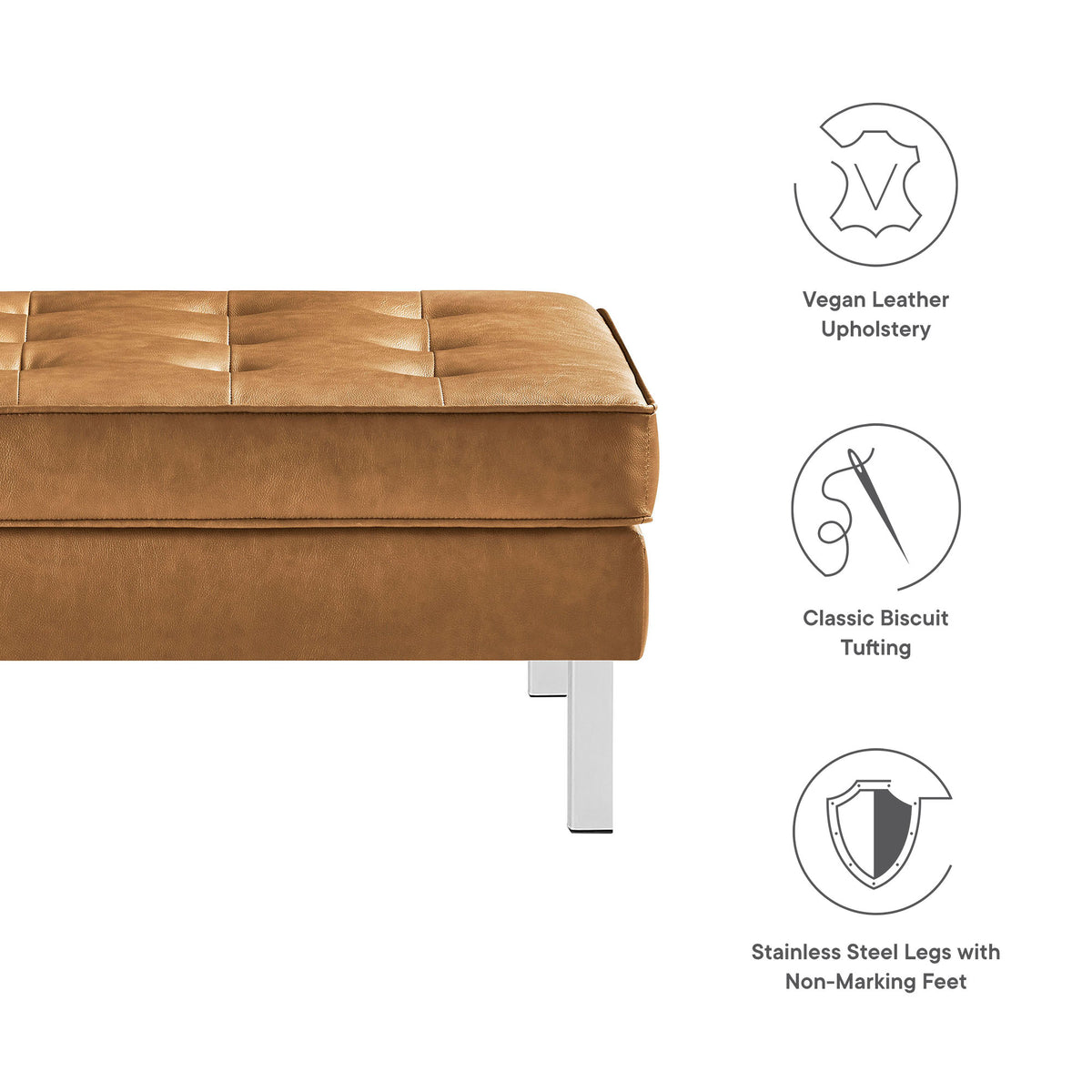 Loft Tufted Vegan Leather Ottoman - Silver Tan