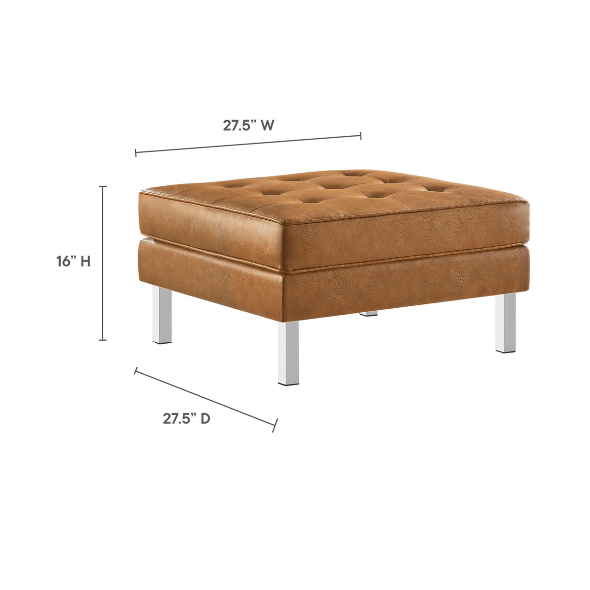 Loft Tufted Vegan Leather Ottoman - Silver Tan