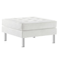 Loft Tufted Vegan Leather Ottoman - Silver White