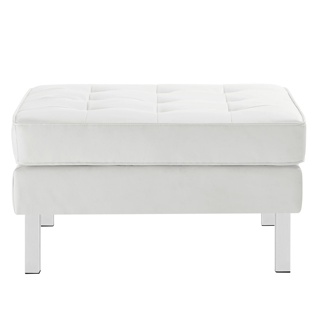 Loft Tufted Vegan Leather Ottoman - Silver White