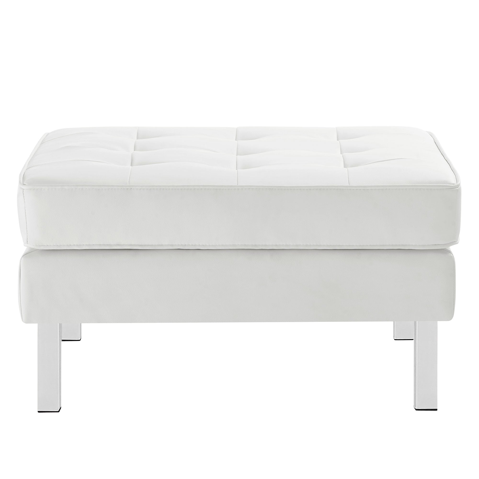 Loft Tufted Vegan Leather Ottoman - Silver White