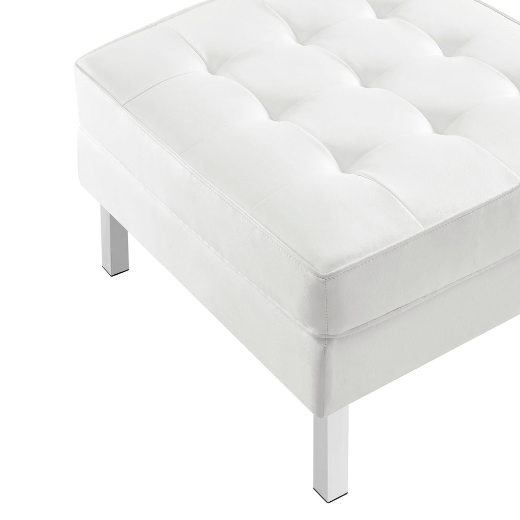 Loft Tufted Vegan Leather Ottoman - Silver White