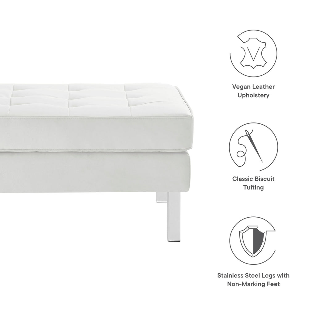 Loft Tufted Vegan Leather Ottoman - Silver White