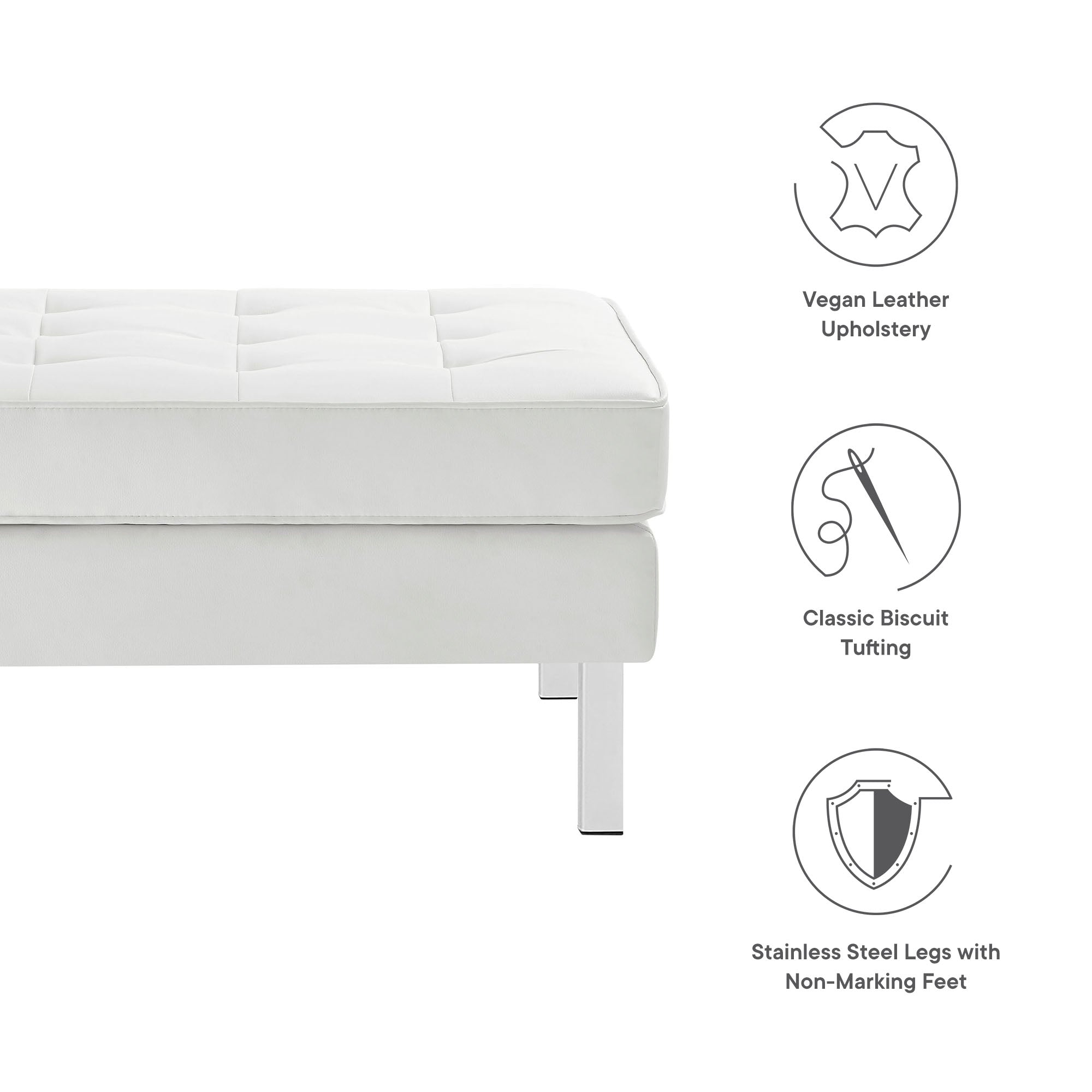 Loft Tufted Vegan Leather Ottoman - Silver White