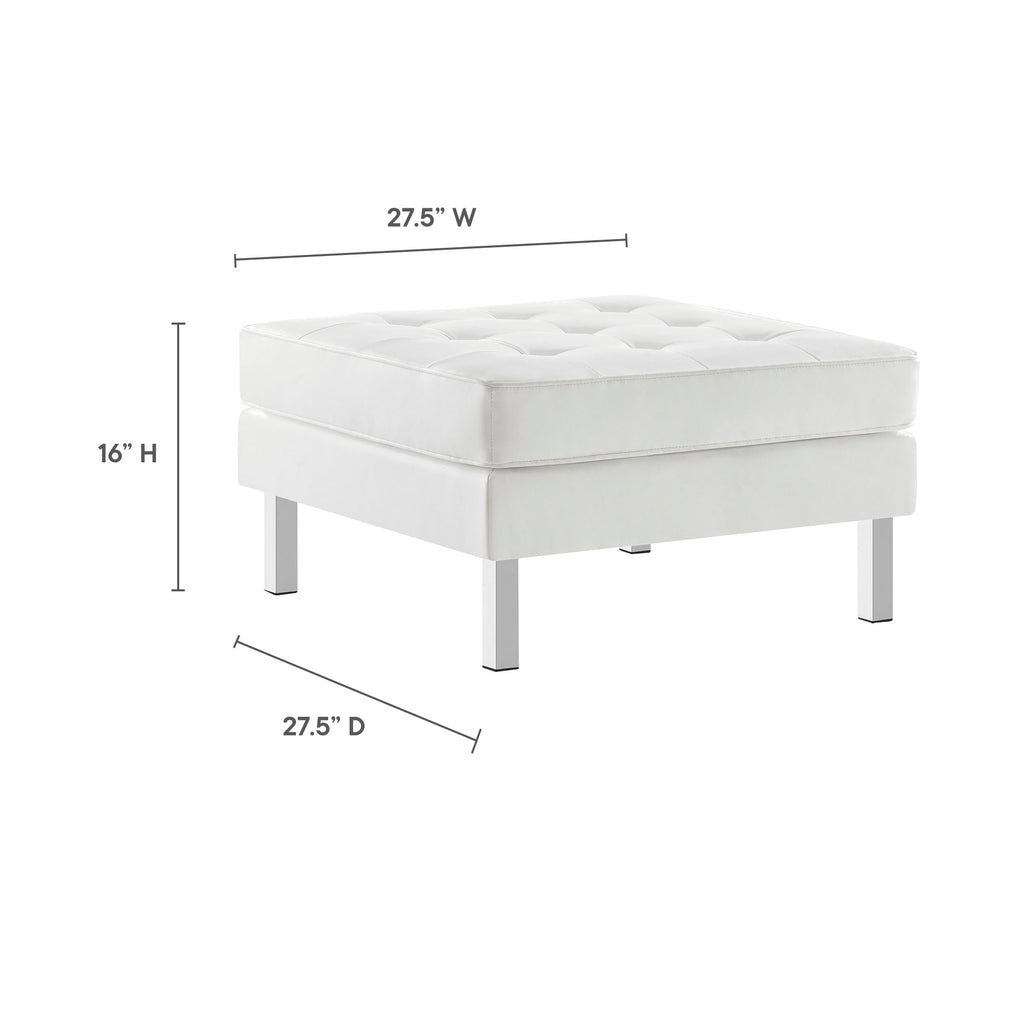 Loft Tufted Vegan Leather Ottoman - Silver White