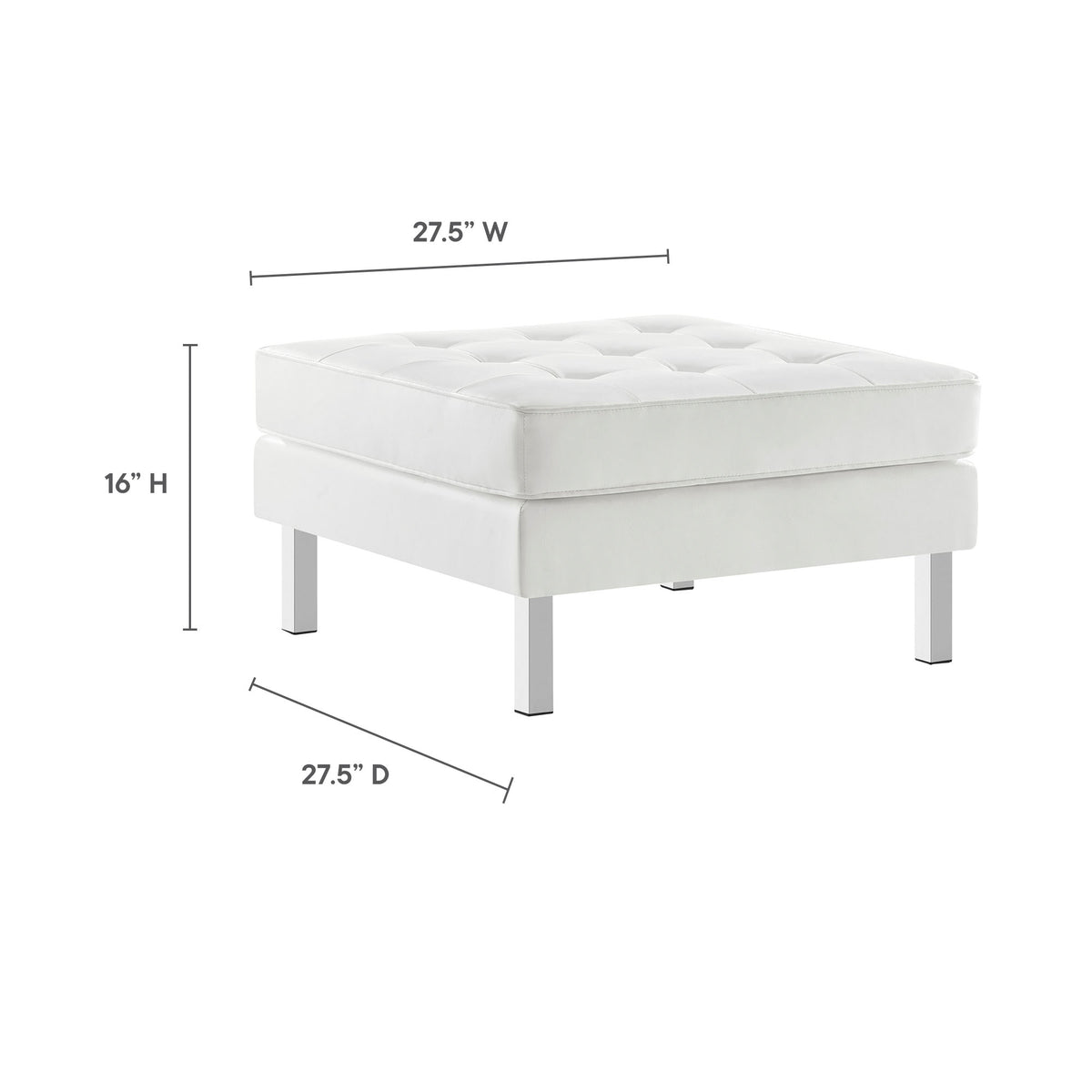 Loft Tufted Vegan Leather Ottoman - Silver White