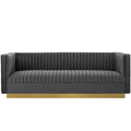 Sanguine Vertical Channel Tufted Performance Velvet Sofa - Gray