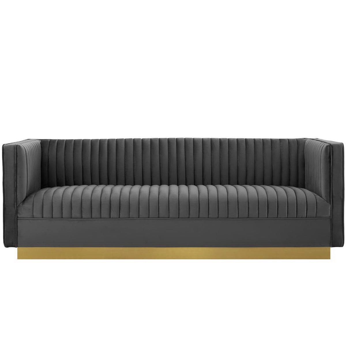 Sanguine Vertical Channel Tufted Performance Velvet Sofa - Gray
