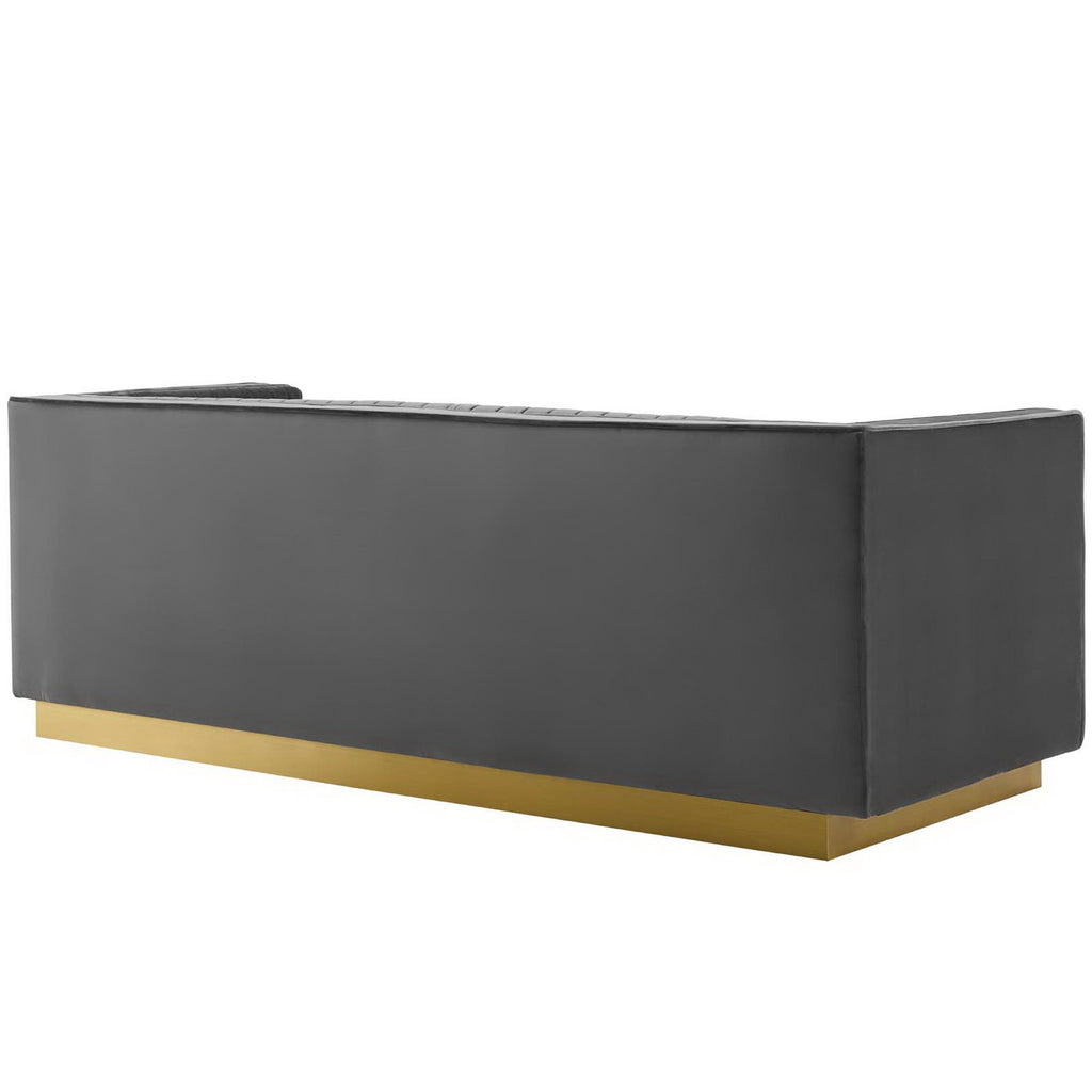 Sanguine Vertical Channel Tufted Performance Velvet Sofa - Gray