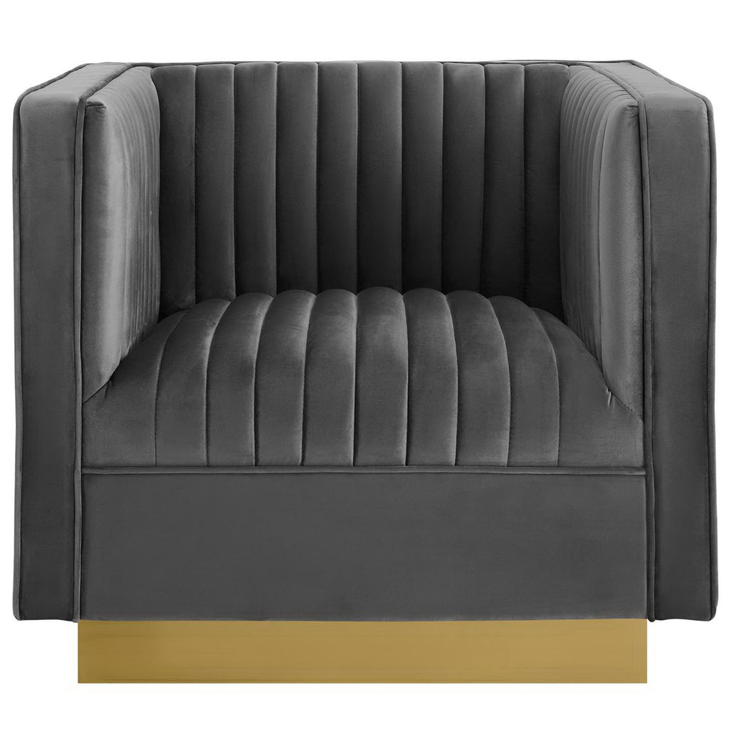 Sanguine Vertical Channel Tufted Accent Performance Velvet Armchair - Gray