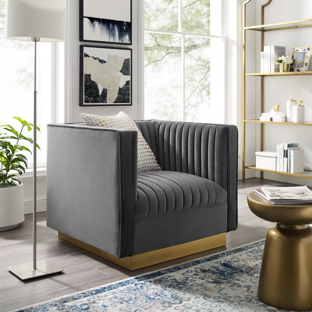 Sanguine Vertical Channel Tufted Accent Performance Velvet Armchair - Gray