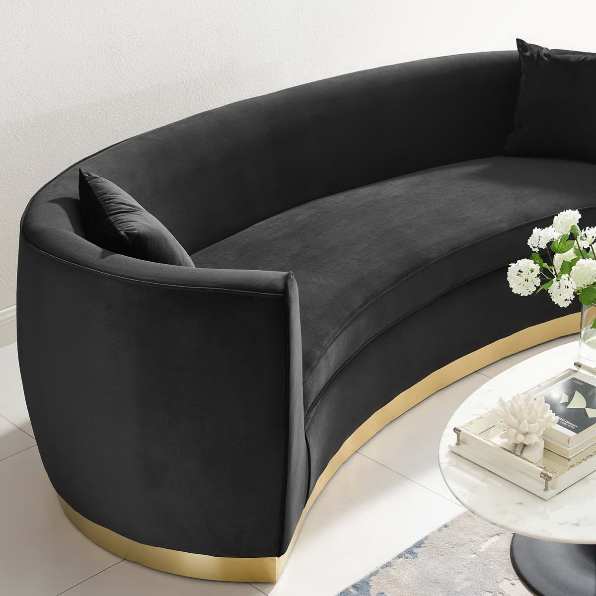 Resolute Curved Performance Velvet Sofa - Black
