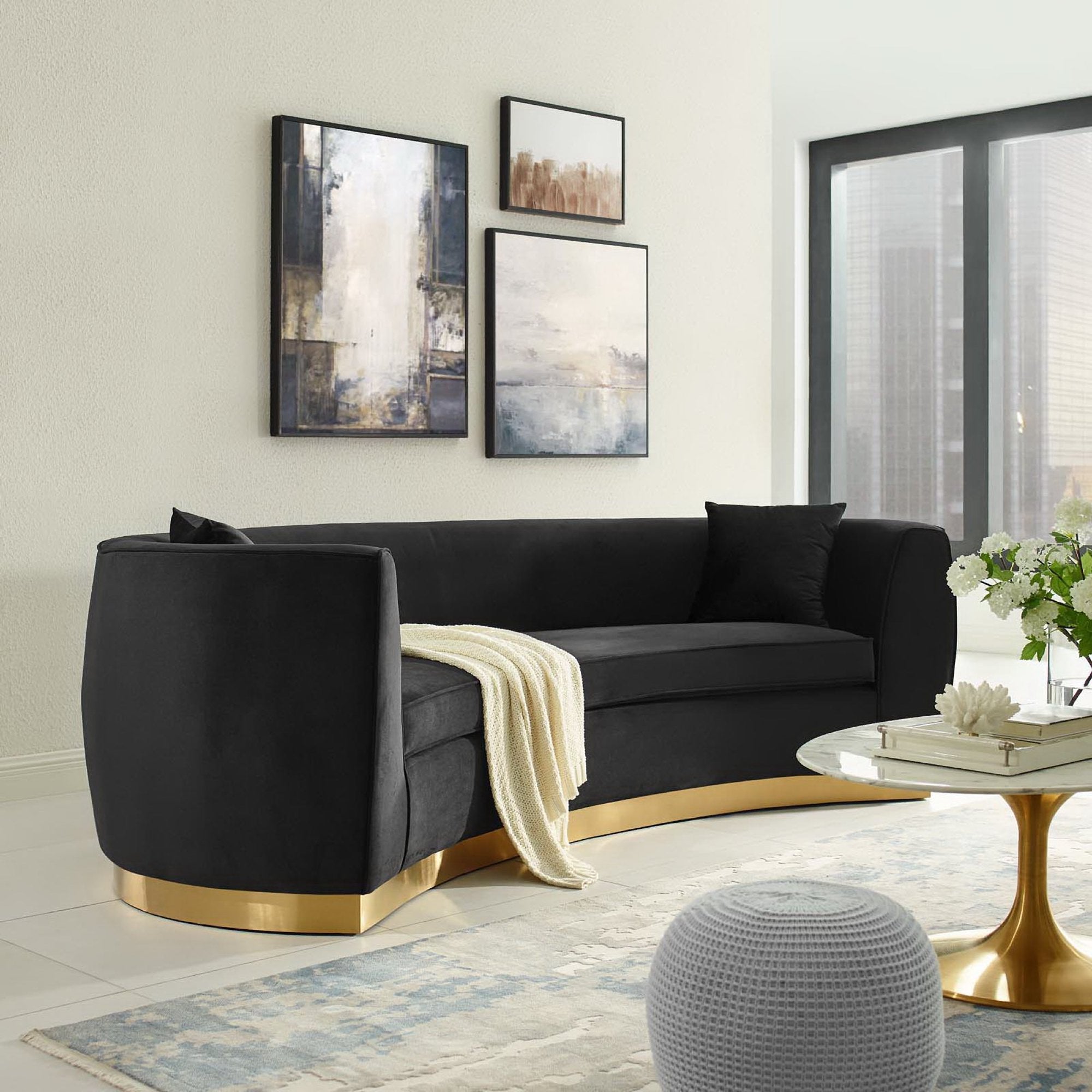 Resolute Curved Performance Velvet Sofa - Black