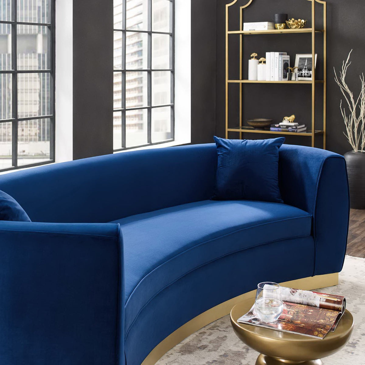 Resolute Curved Performance Velvet Sofa - Navy