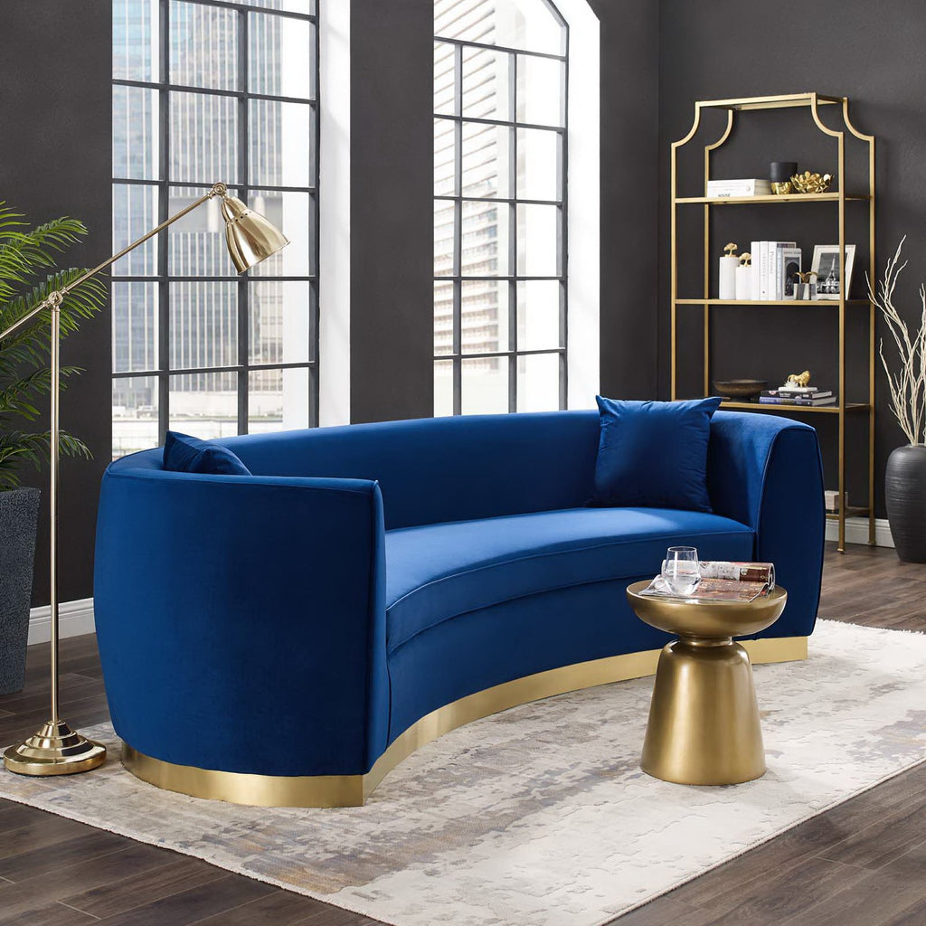 Resolute Curved Performance Velvet Sofa - Navy